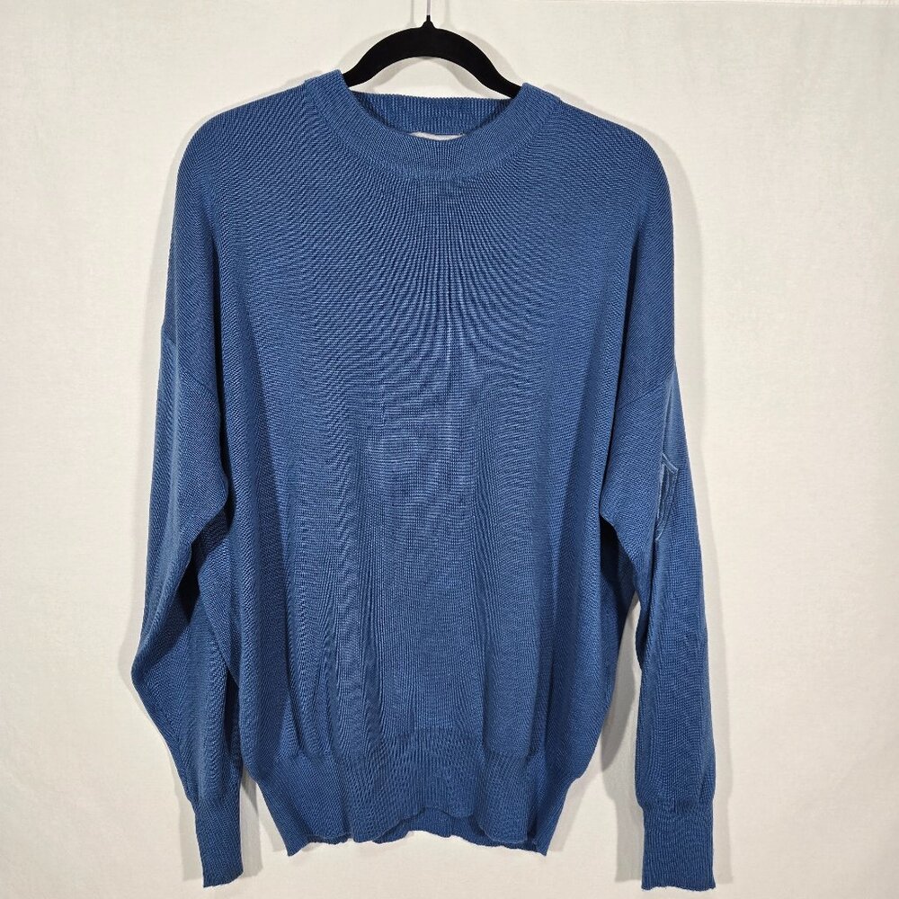 Vintage BOGNER Embroider Iconic Logo Blue Wool Blend Ski Sweater Oversize Size M
